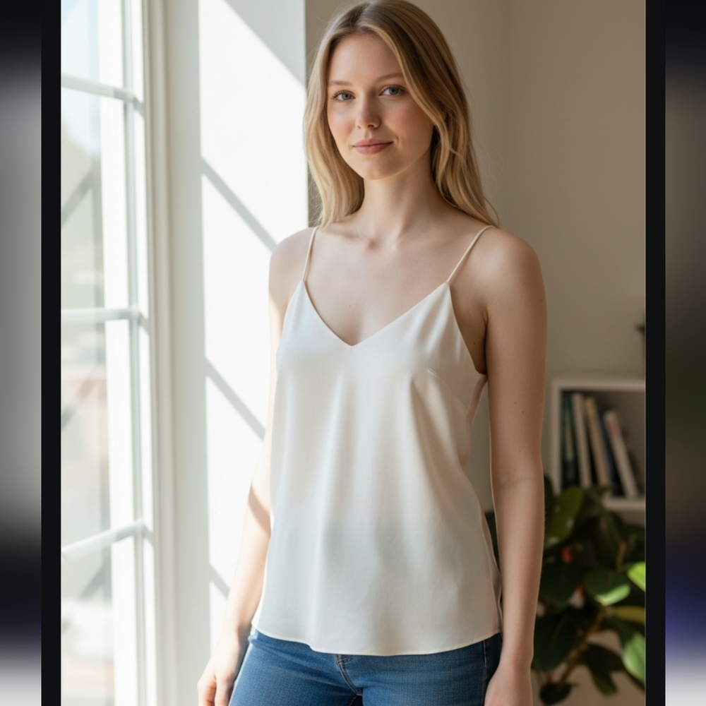 NWOT H&M Ivory Satin V-Neck Camisole Size-Small